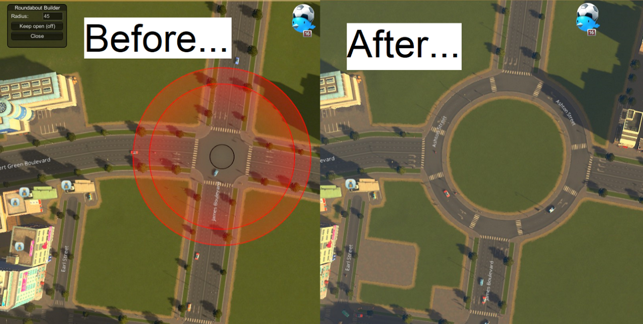 Мод Roundabout Builder - кольцевые развязки для Cities Skylines