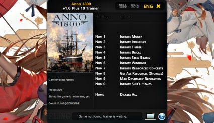 Трейнер для Anno 1800 - v1.0 +10