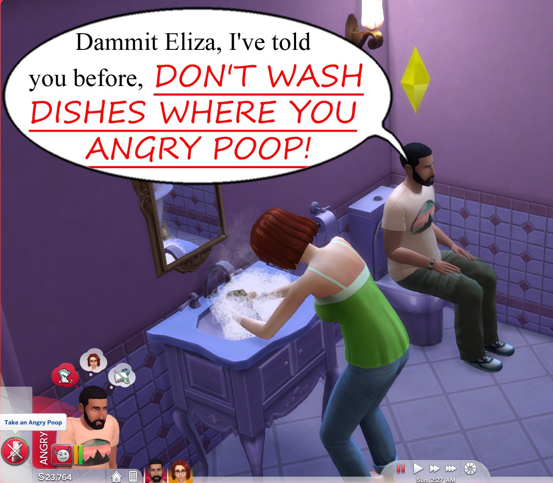 Мод Don't Wash Dishes Where You Angry Poop для Sims 4